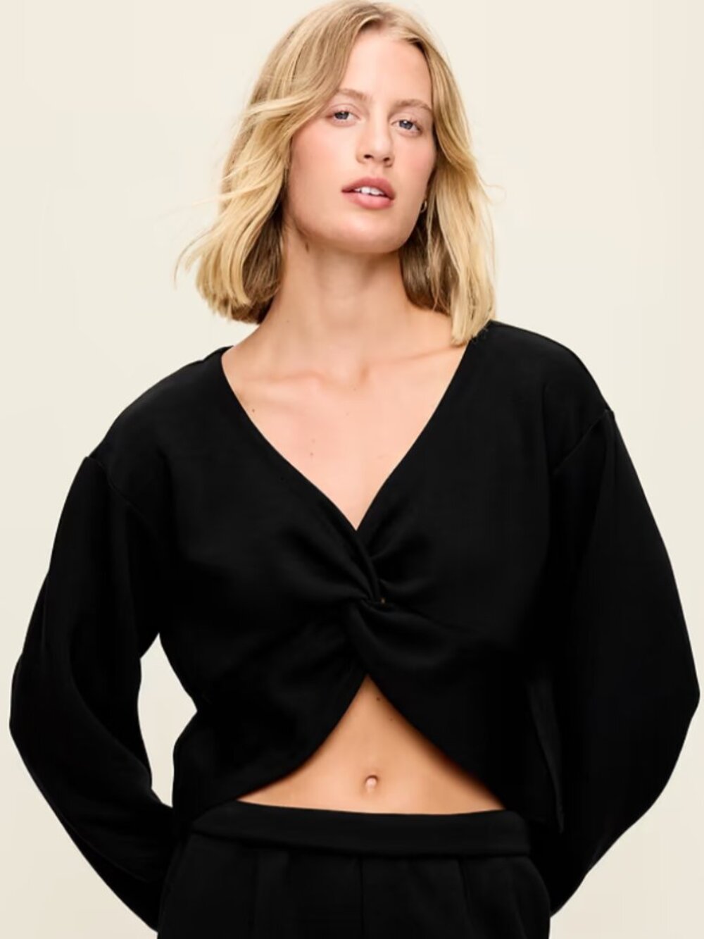Bounce Fleece Long-Sleeve Twist-Front Top
